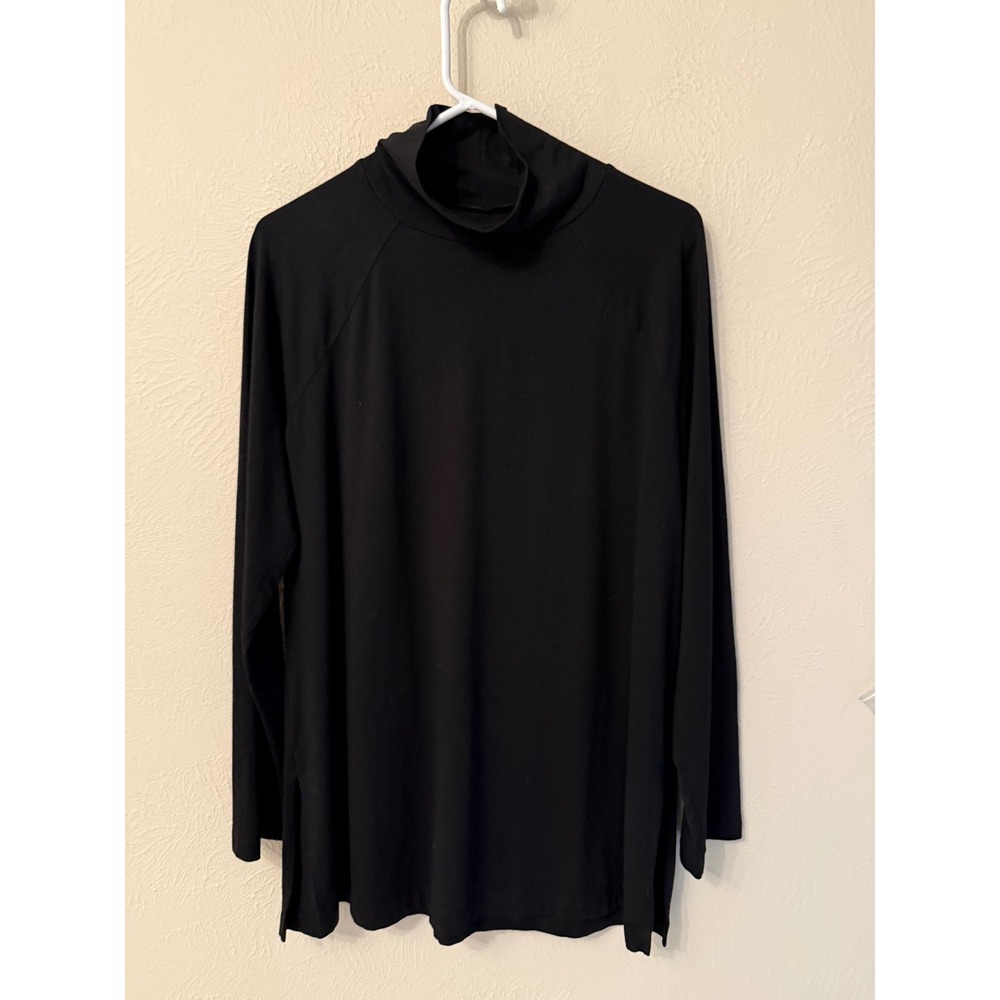 J. Jill Luxe Supima Everyday Turtleneck Tunic Black Long Sleeve Raglan Medium
